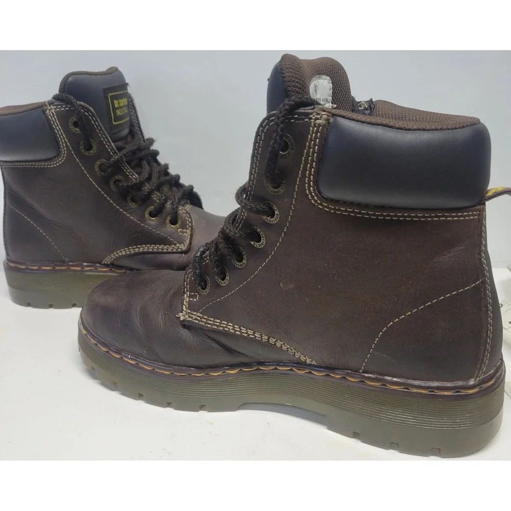 Dr Martens Industrial Work soft toe AirWair Boots‎ Brown Leather Lace Up Size 9